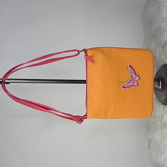 unbranded Handbags - Crossbody Bag Hot Pink Orange Faux Leather Butterfly Embellished Spring Summer